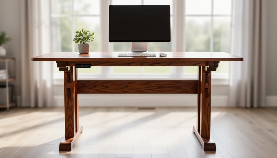 DutchCrafters Amish standing desk set for work at elevated height in a home office