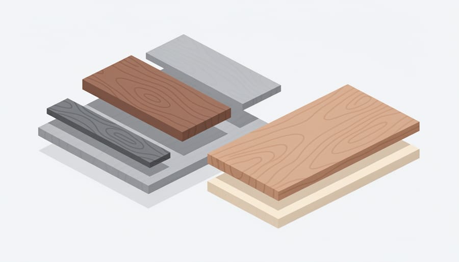 Close-up of a high-quality wooden desk surface showing wood grain in a home office setting