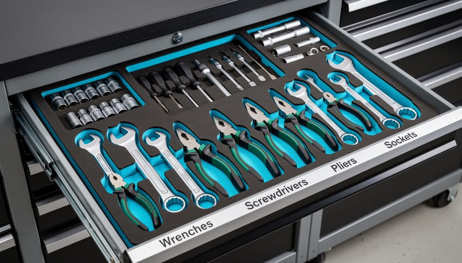 Shadow foam tool drawer insert with tools in cut-out positions.